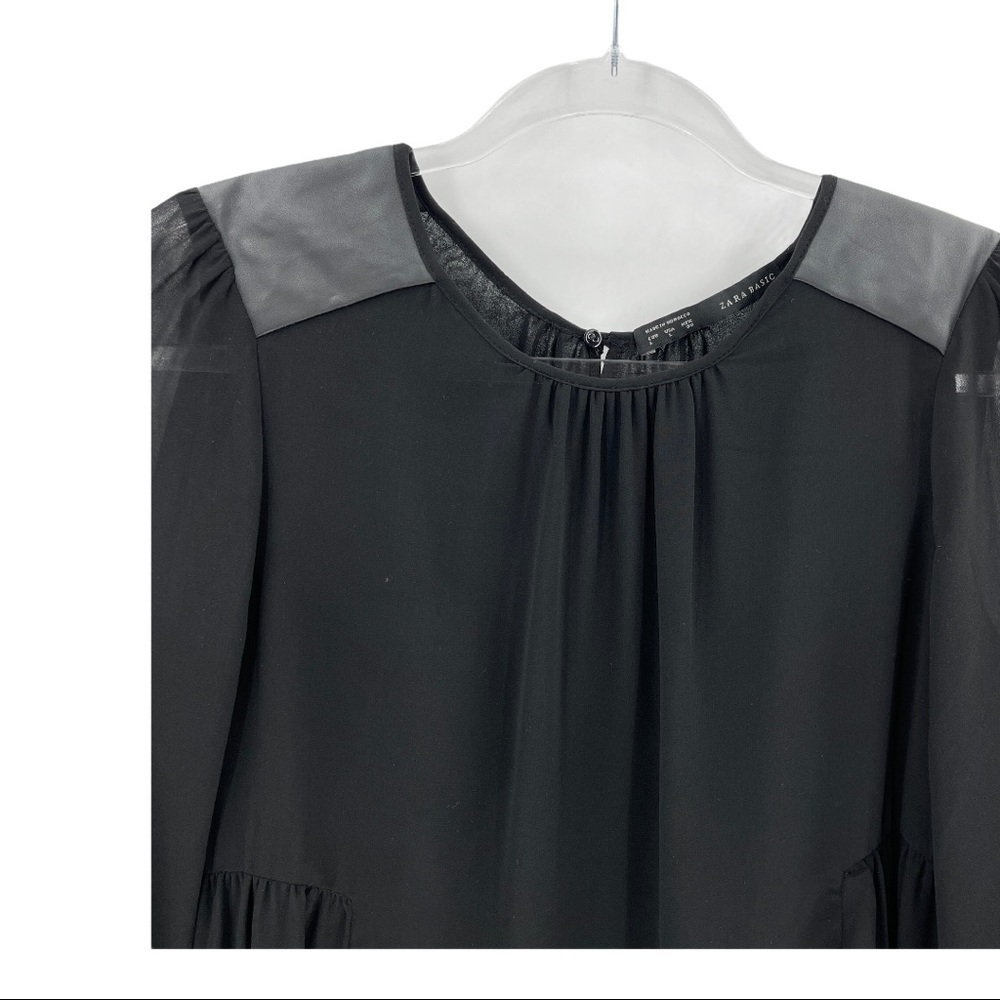 Zara Basic Black Panel Shoulder Sheer Blouse Sz L - image 5